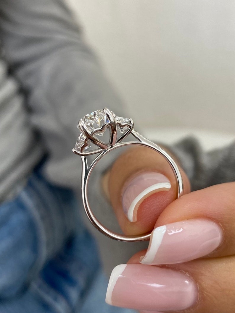 Classic 2.0 CT Oval Moissanite Engagement Ring with Three Stone Design 5
