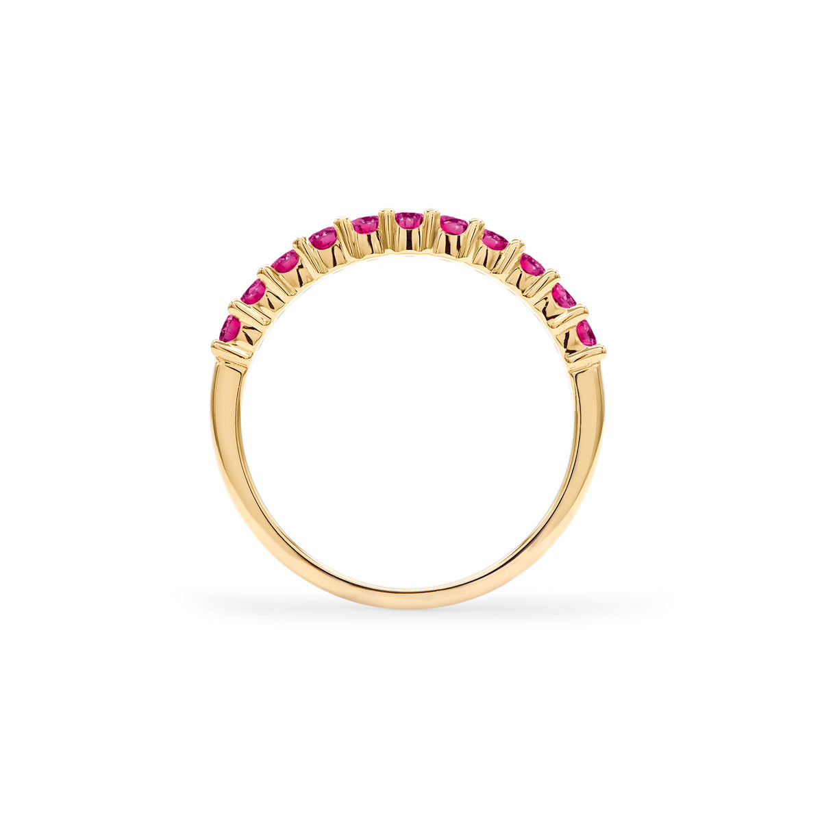 1.1 TCW Round Ruby Lab Made Diamond- July Birthstone Half Eternity Wedding Band 4