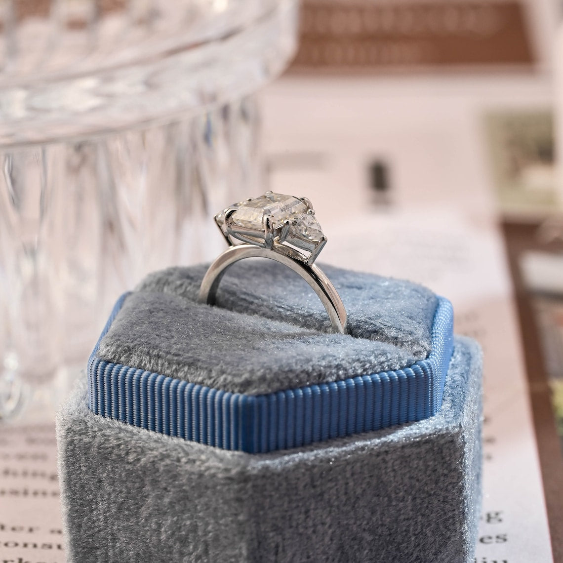 Stunning 3.0 CT Emerald Moissanite Engagement Ring with 3 Stones Design 8