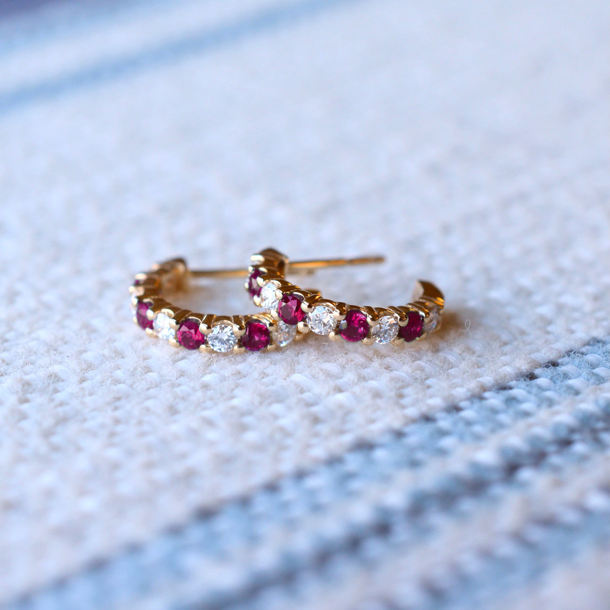 0.27 TCW Round Ruby Lab Made Diamond- July Birthstone Hoop Earrings 6