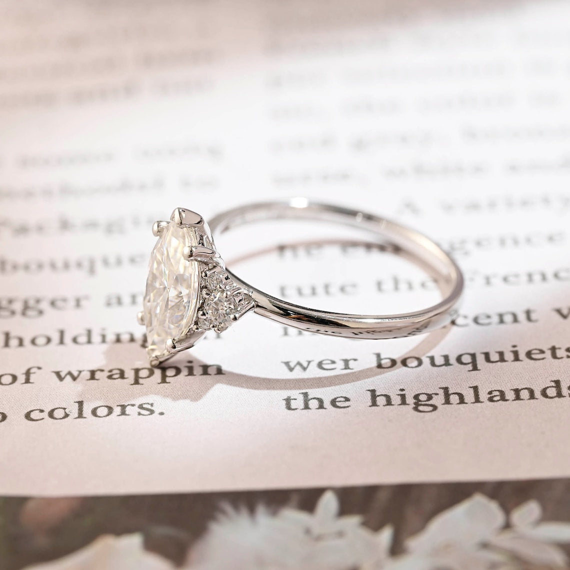 Stunning 3.0 CT Marquise Moissanite Engagement Ring with Cluster Design 9