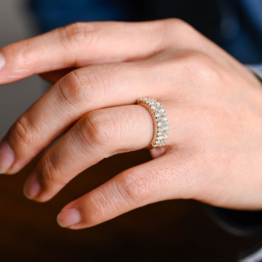 Stunning 0.5 TCW Round & Baguette Moissanite Stones Half Eternity Wedding Band 2