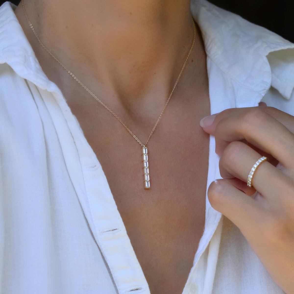 0.14 CT Baguette April Lab Made Diamond- April Birthstone Necklace 7