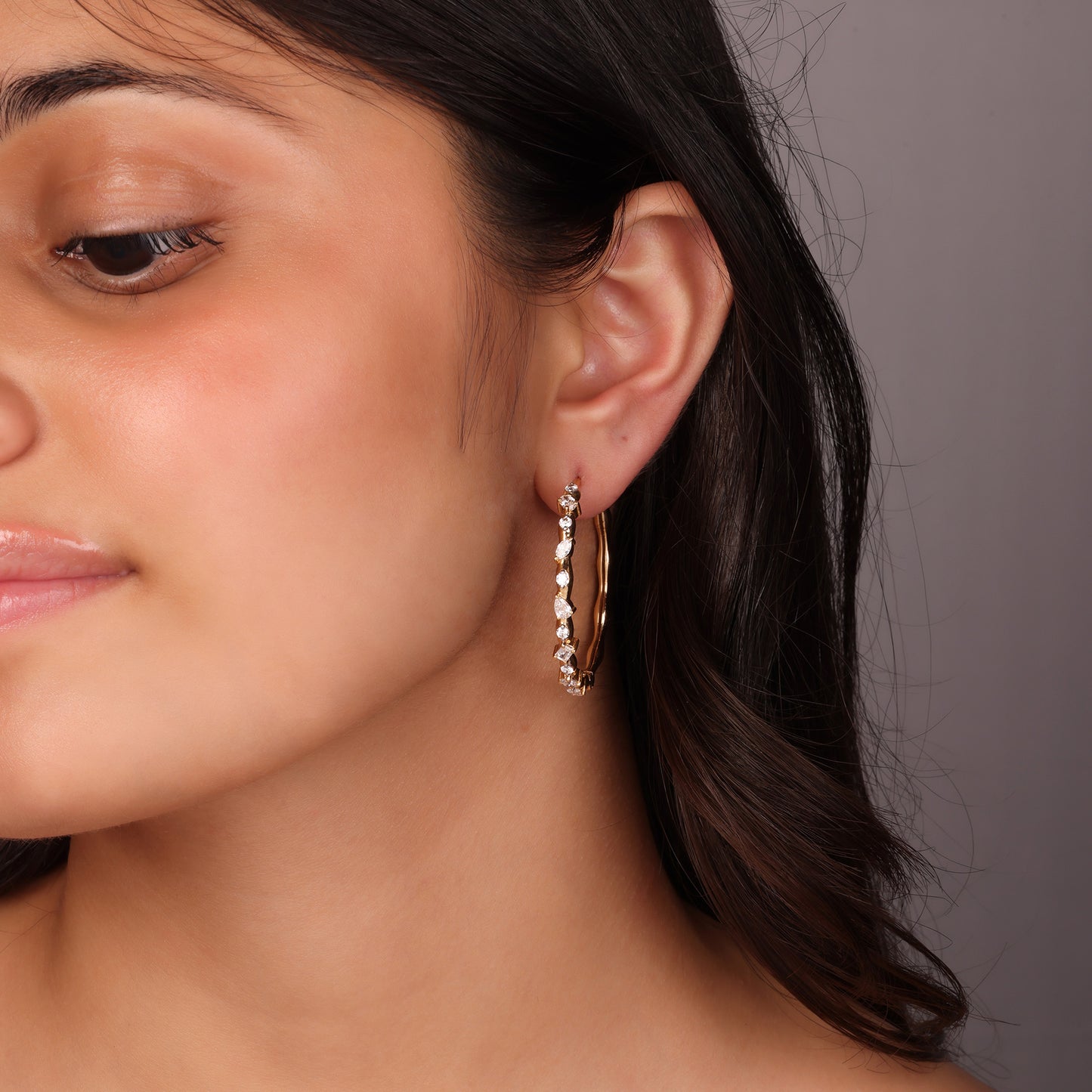 1.90 TCW Round Cut Moissanite Fancy Hoops Earrings in Gold 2