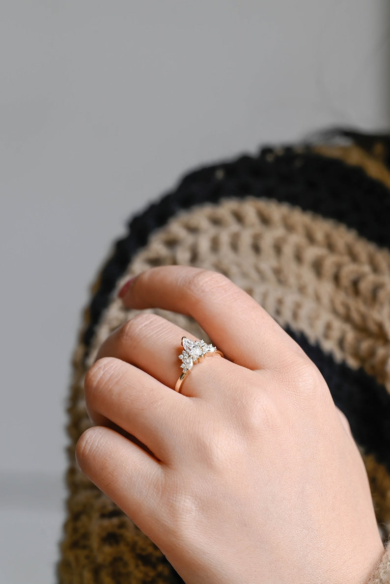 Stunning 1.0 - 2.0 CT Marquise Moissanite Engagement Ring with Cluster Design 3