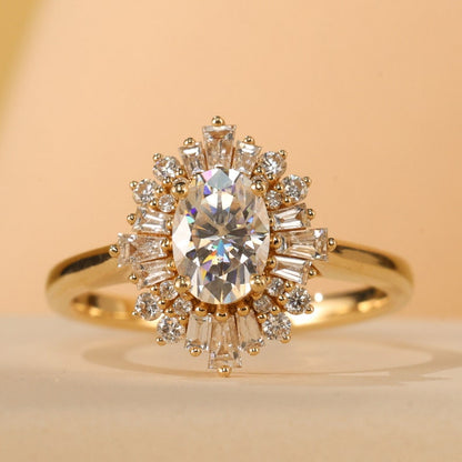 Stunning 1.0 CT Oval Cut Moissanite Engagement Ring with Cluster Halo Design 4
