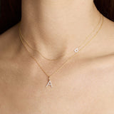 0.20 CT Round Moissanite Diamond Initial Asymmetric Necklace in Solid Gold 31