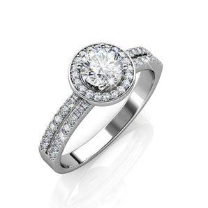 Round Cut Halo & Pave Style Cubic Zirconia in 925 Sterling Silver Ring