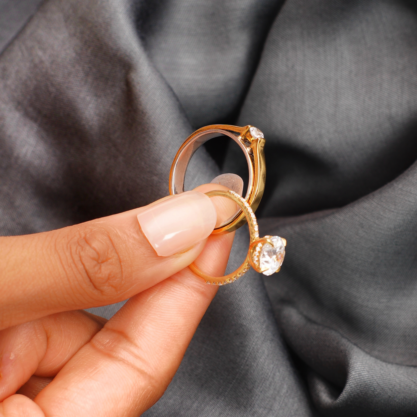 Delicate Moissanite Solitaire Men's Wedding Band with Round Cut Stones in Solid Gold 2
