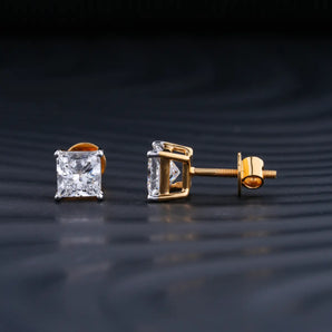 2.0 TCW Princess Cut Moissanite Stud Earrings in Gold