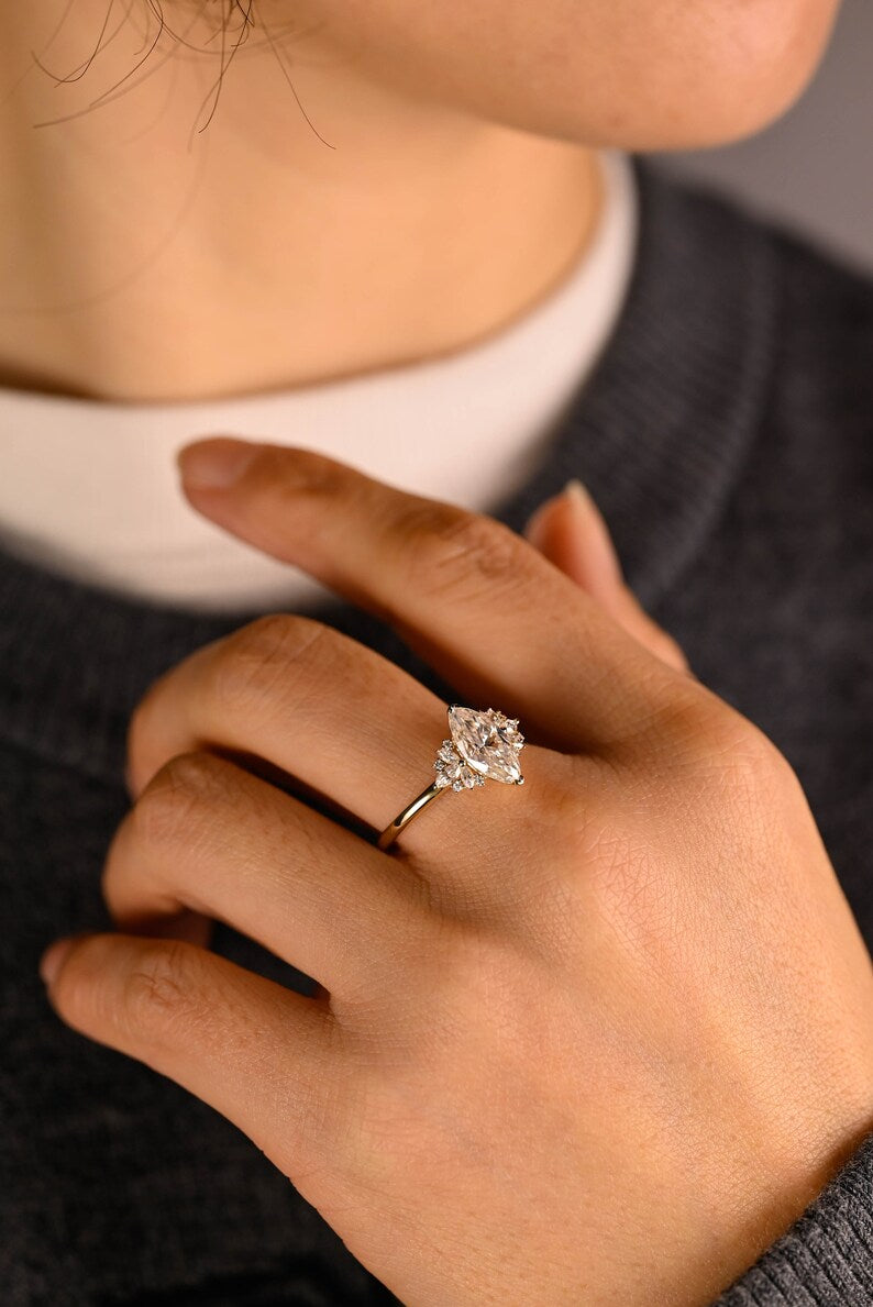 Stunning 1.0 - 2.0 CT Marquise Moissanite Engagement Ring with Cluster Design 6
