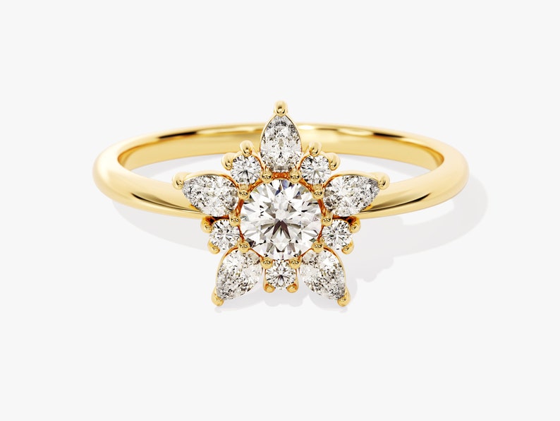 Stunning 0.25 CT Round Moissanite Engagement Ring with Floral Design 1