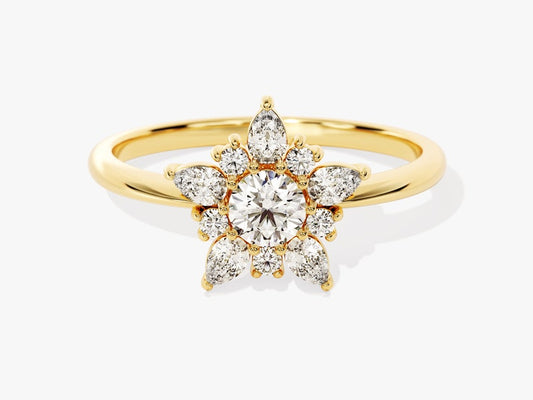 Stunning 0.25 CT Round Moissanite Engagement Ring with Floral Design 1