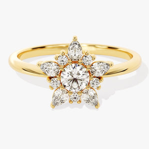 Stunning 0.25 CT Round Moissanite Engagement Ring with Floral Design