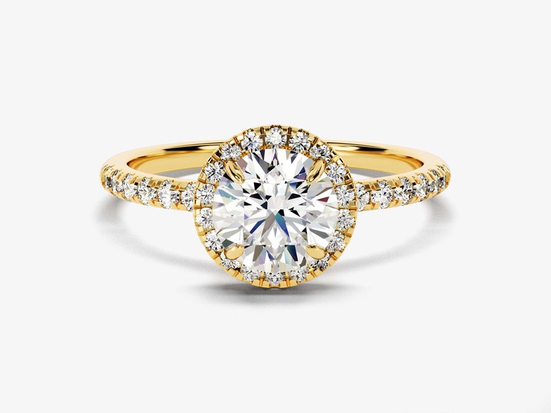 Stunning 1.0 CT Round Moissanite Engagement Ring with Halo & Pave Design 1