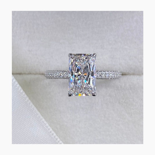 Stunning 2.5 CT Radiant Moissanite Engagement Ring with Pave and Hidden Halo Designs 1