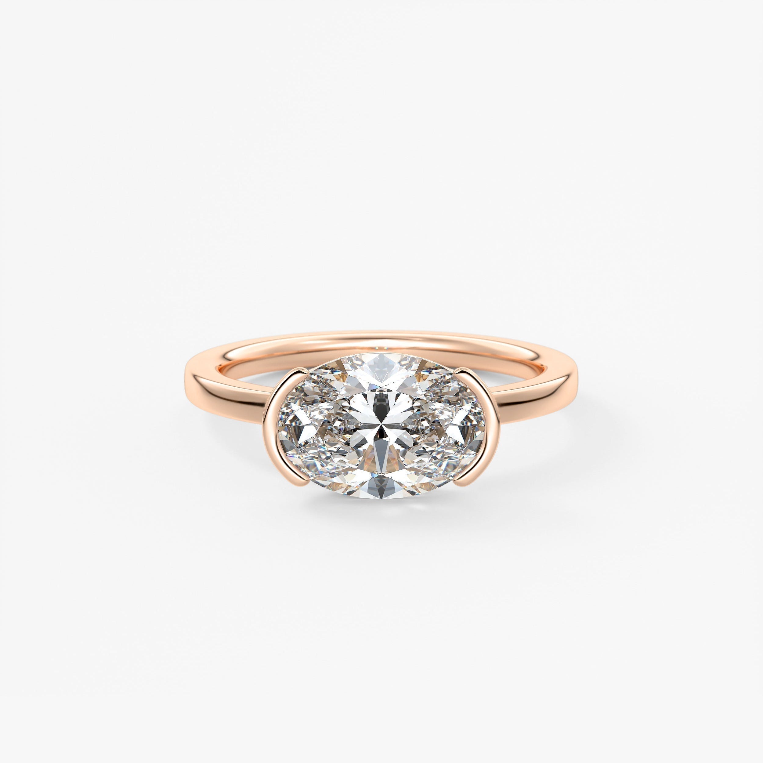 Oval East West Half Bezel Lab Grown Diamond Engagement Ring