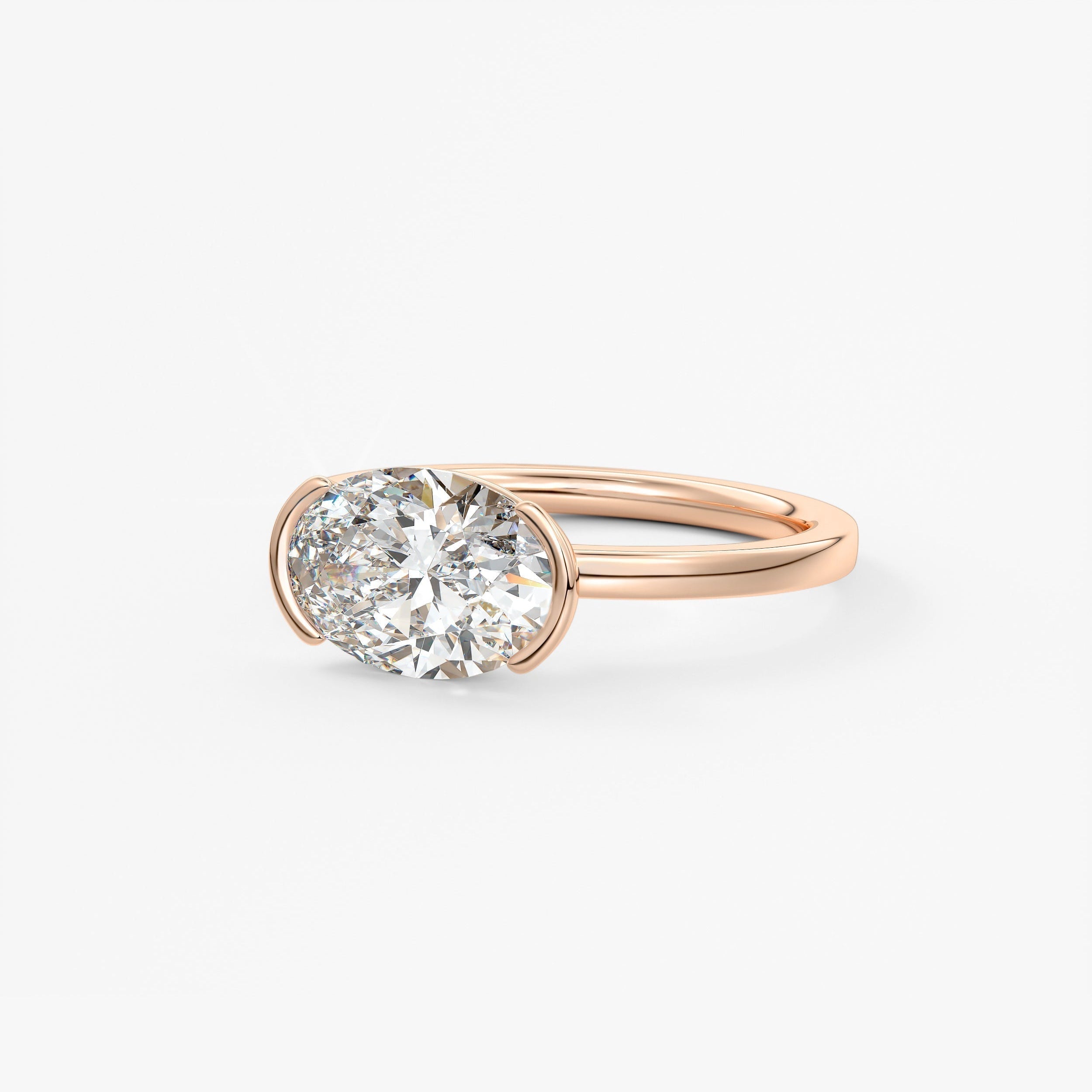 Oval East West Half Bezel Lab Grown Diamond Engagement Ring