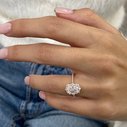 Stunning 1.50 CT Radiant Moissanite Engagement Ring with Cluster Halo & Pave Design 5
