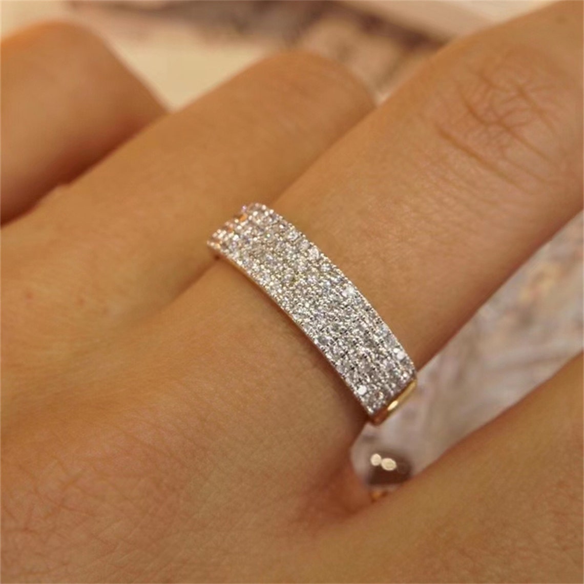 0.5 TCW  Round Cut Moissanite Bridal Wedding Band Semi Pave Accents 9