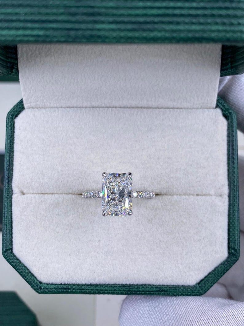 Classic 3.0 CT Radiant Moissanite Engagement Ring with Pave Design 2
