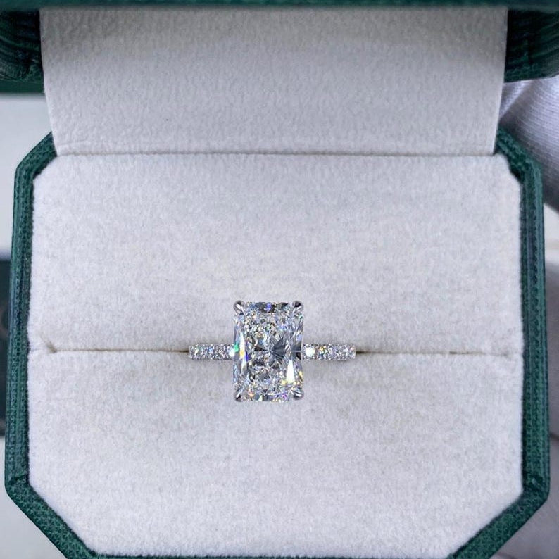 Classic 3.0 CT Radiant Moissanite Engagement Ring with Pave Design 2