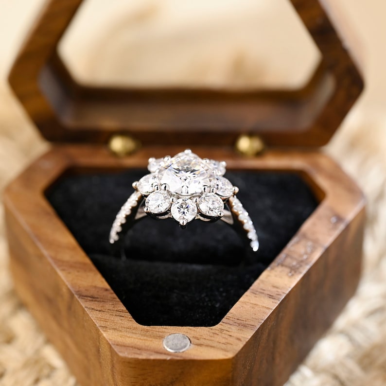 Stunning 2.0 CT Round Moissanite Engagement Ring with Halo & Pave Design 5