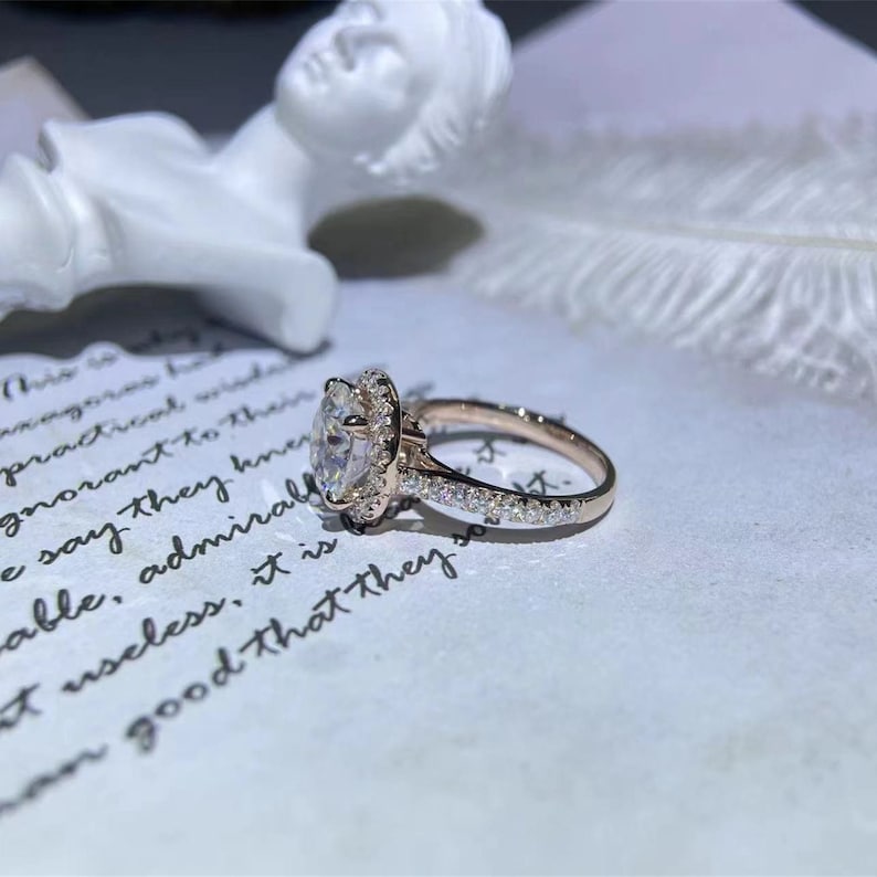 Stunning 4.0 CT Round Moissanite Engagement Ring with Halo & Pave Design 10