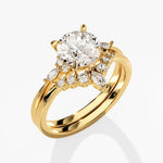 1.50 CT Round Cut Moissanite Cluster Bridal Ring Set with Round & Marquise Curved Wedding Bands 2