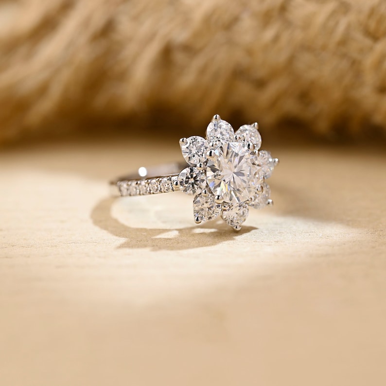 Stunning 2.0 CT Round Moissanite Engagement Ring with Halo & Pave Design 1