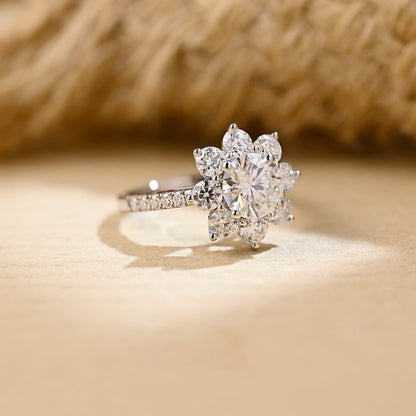 Stunning 2.0 CT Round Moissanite Engagement Ring with Halo & Pave Design 1