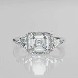 Stunning 2.0 CT Asscher Moissanite Engagement Ring with Three Stone Design 4
