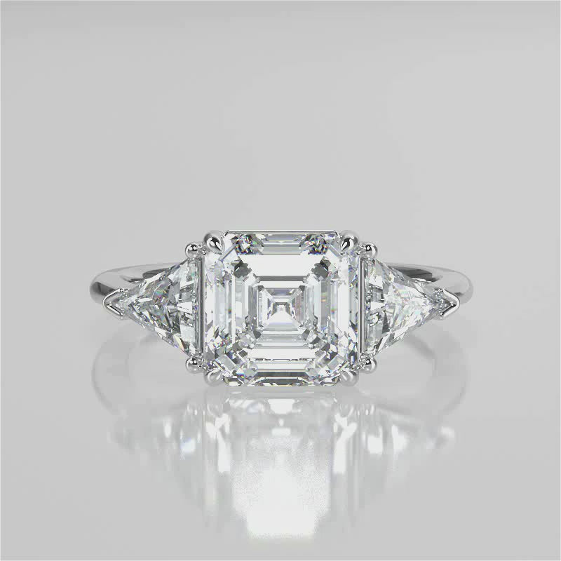 Stunning 2.0 CT Asscher Moissanite Engagement Ring with Three Stone Design 4