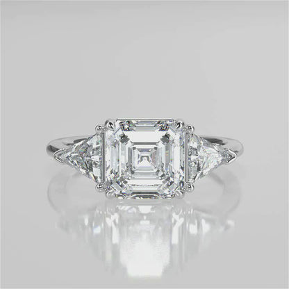 Stunning 2.0 CT Asscher Moissanite Engagement Ring with Three Stone Design 4