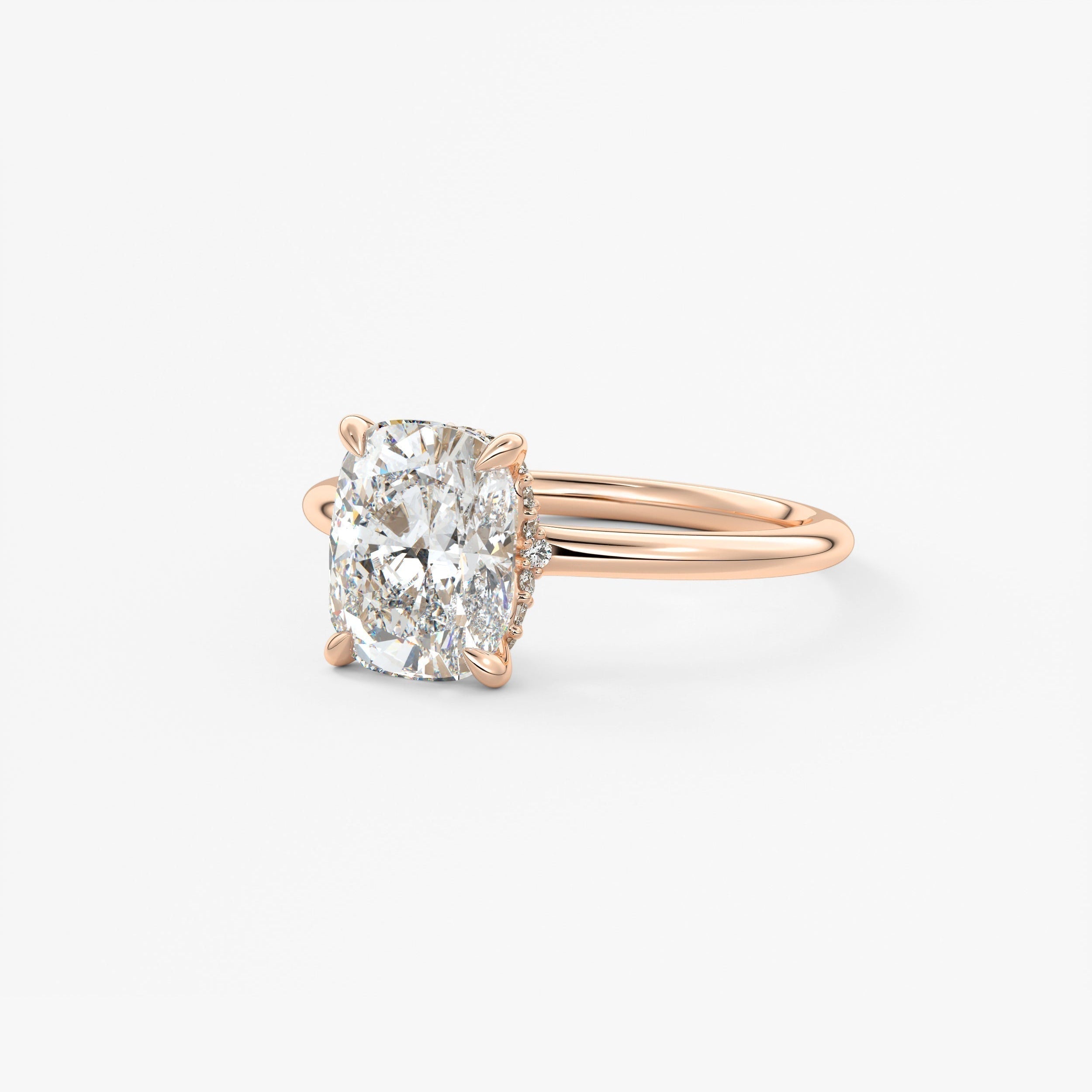 Elongated Cushion Hidden Halo Lab Grown Diamond Engagement Ring