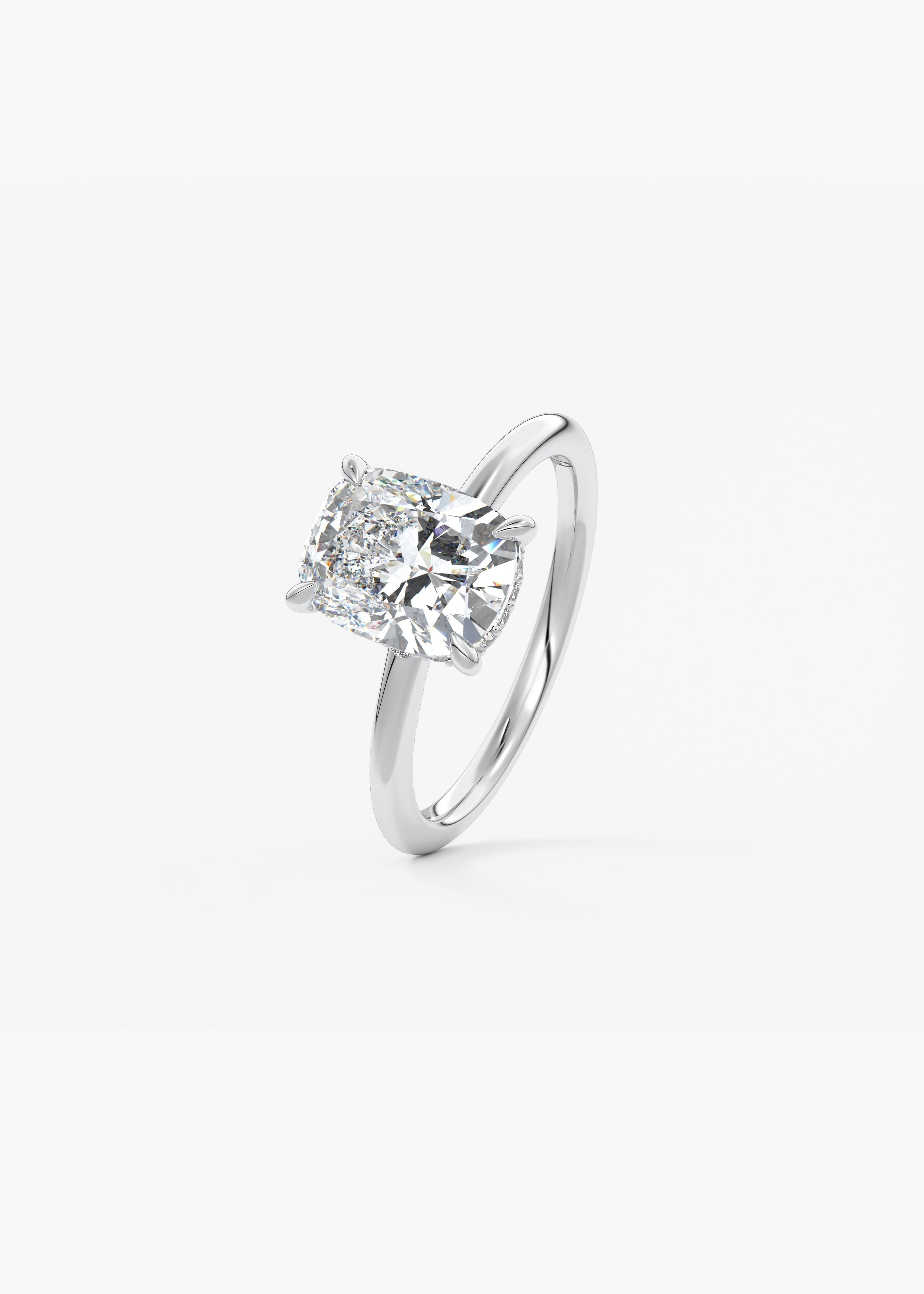 Elongated Cushion Hidden Halo Lab Grown Diamond Engagement Ring