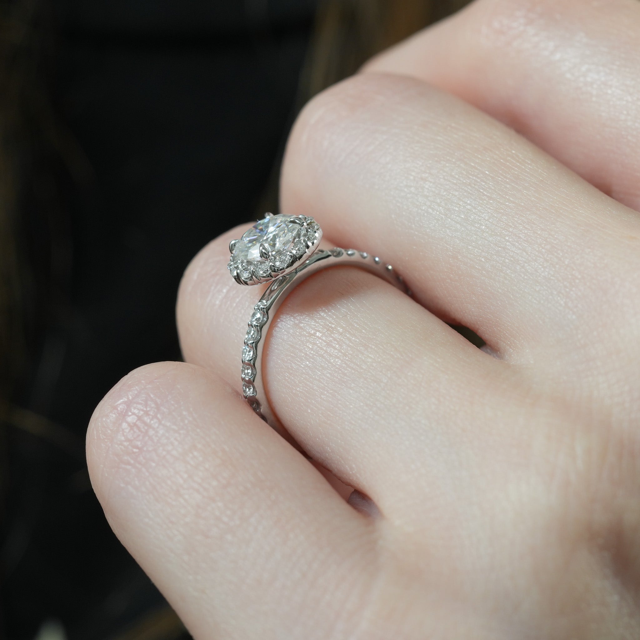 Stunning 0.50-1.50 CT Oval Moissanite Engagement Ring With Halo & Pave Design 7