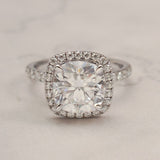 Stunning 1.0 - 2.0 CT Cushion Moissanite Engagement Ring with Pave & Halo Design 1