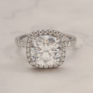 Stunning 1.0 - 2.0 CT Cushion Moissanite Engagement Ring with Pave & Halo Design