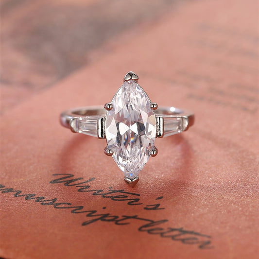 Stunning 3.0 CT Marquise Moissanite Engagement Ring with 3 Stones Design 1