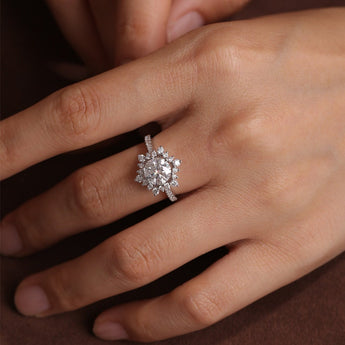 2.0 CT Round Shaped Moissanite Engagement Ring With Cluster Pave Accents 10