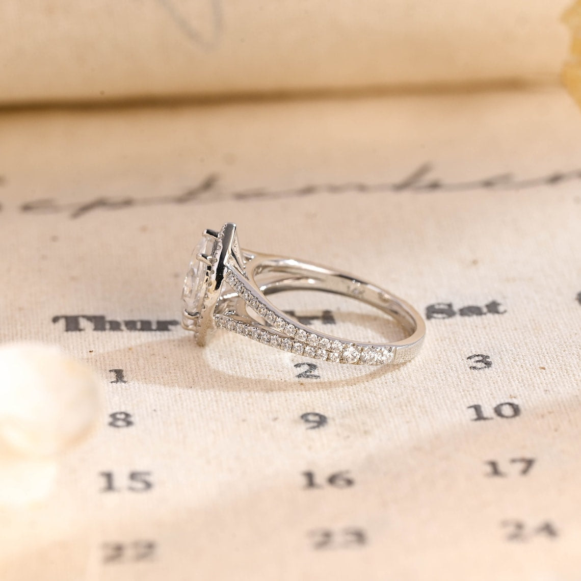 Stunning 1.0 CT Marquise Cut Moissanite Engagement Ring with Halo Split Shank Pave Design 3