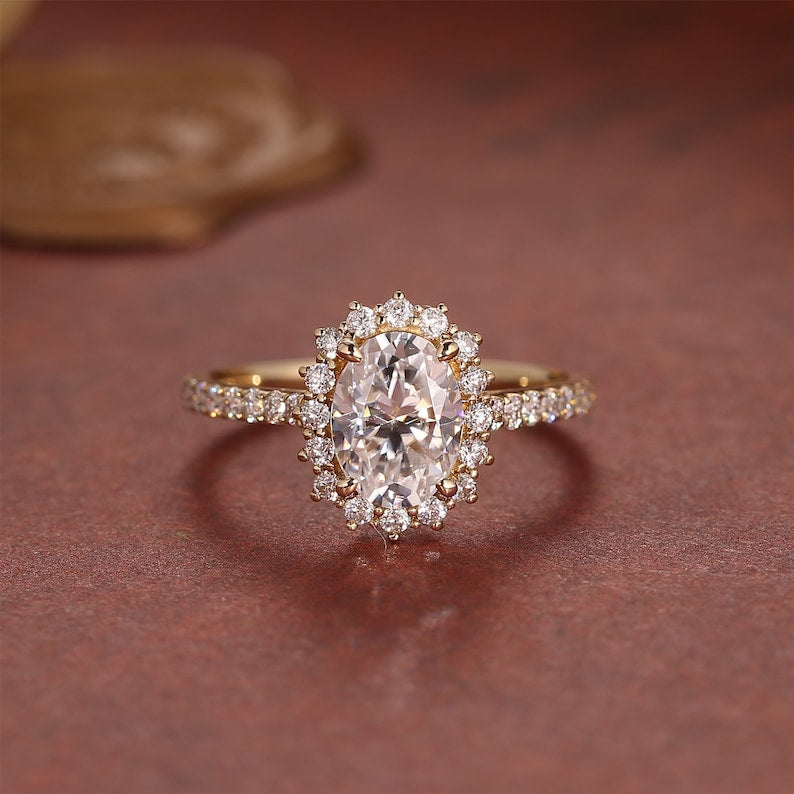 4.5 CT Oval Shaped Moissanite Engagement Ring With Halo Pave Accents