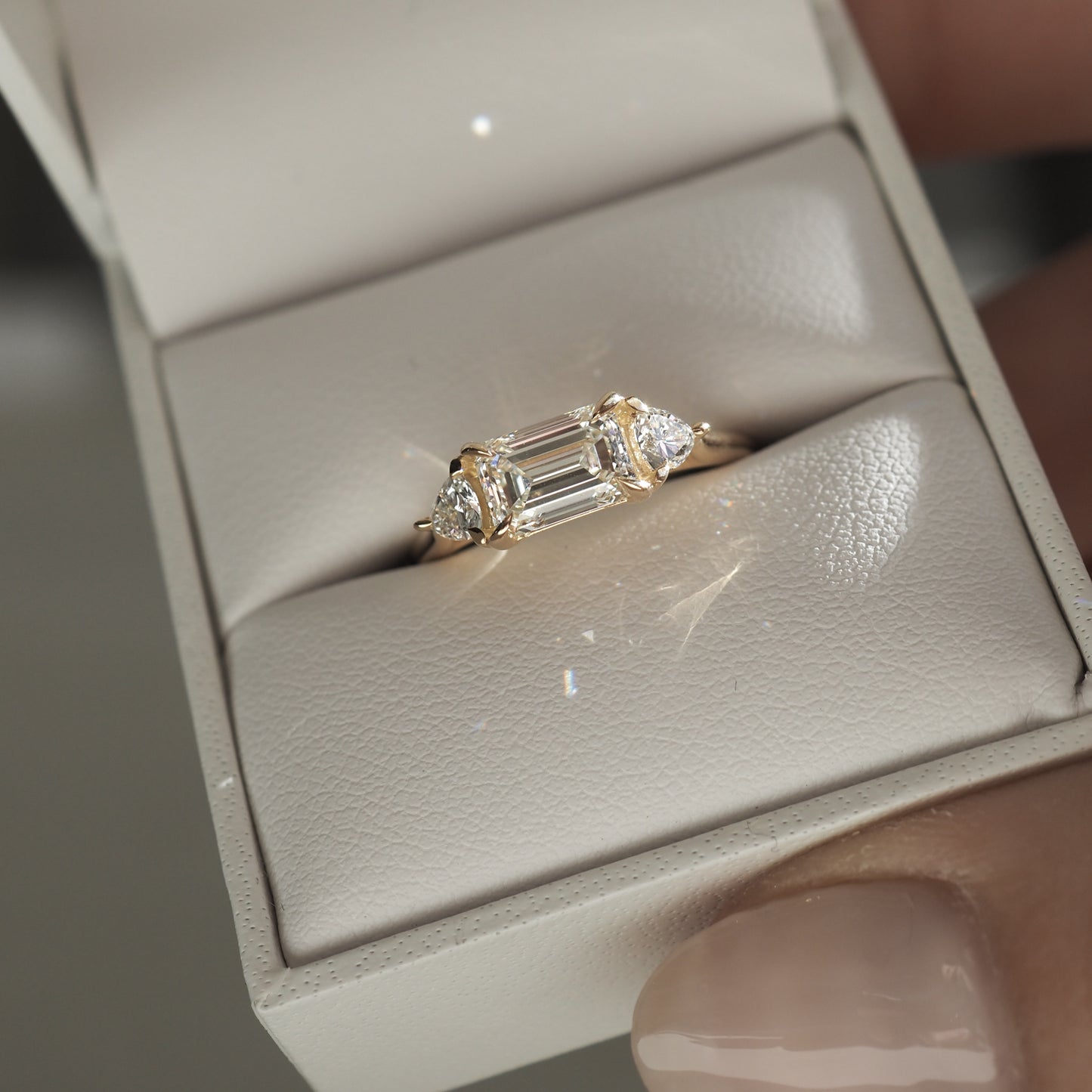 Stunning 1.3 CT Emerald Moissanite Engagement Ring with Three Stone Design 3