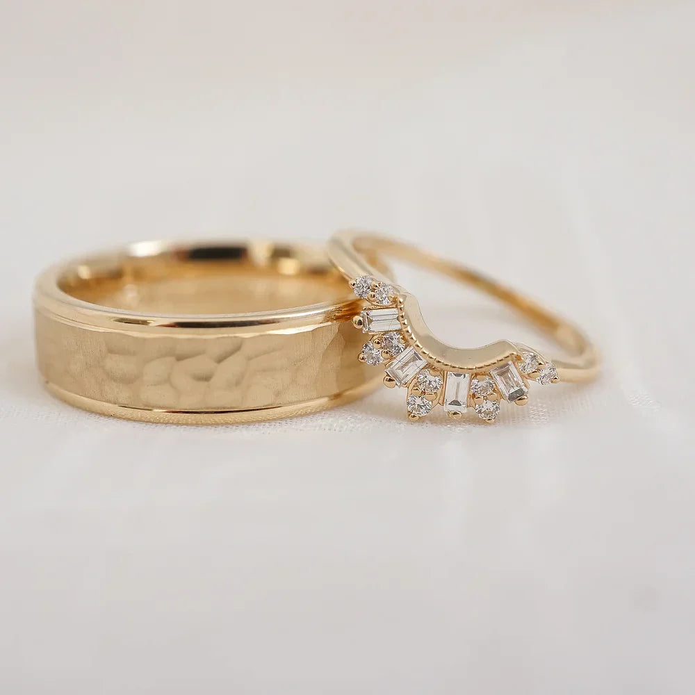 Stunning 0.20 CT Round & Baguette Moissanite Stones Cluster Curved Wedding Bands 2