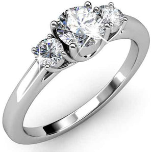 Round Cut  Three Stone Style Cubic Zirconia in 925 Sterling Silver Ring