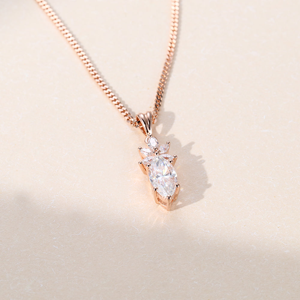 0.18 CT Marquise Moissanite Diamond Cluster Pendant Necklace in Solid Gold 3
