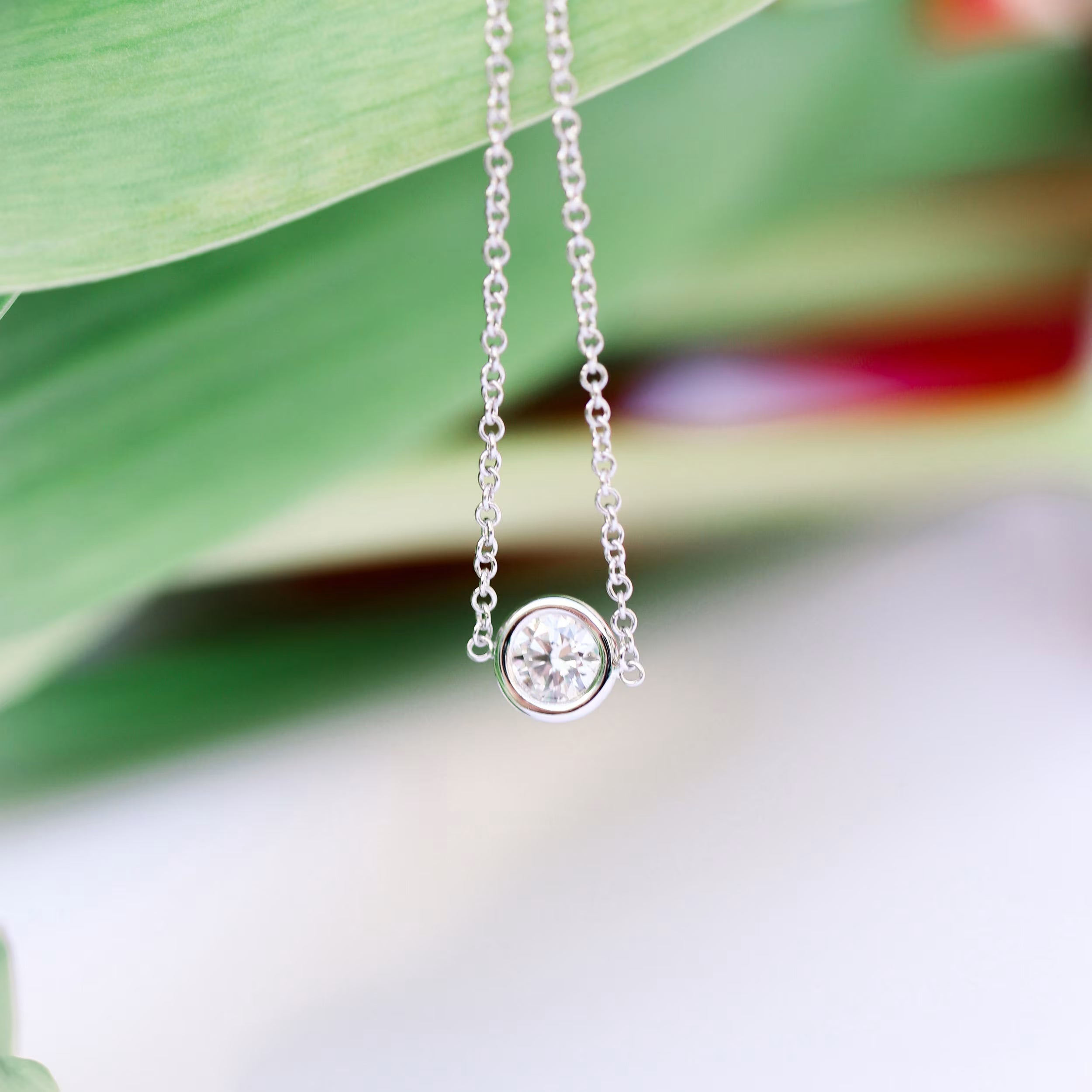 0.10 CT Round Moissanite Diamond Bezel Pendant Necklace in Solid Gold 1