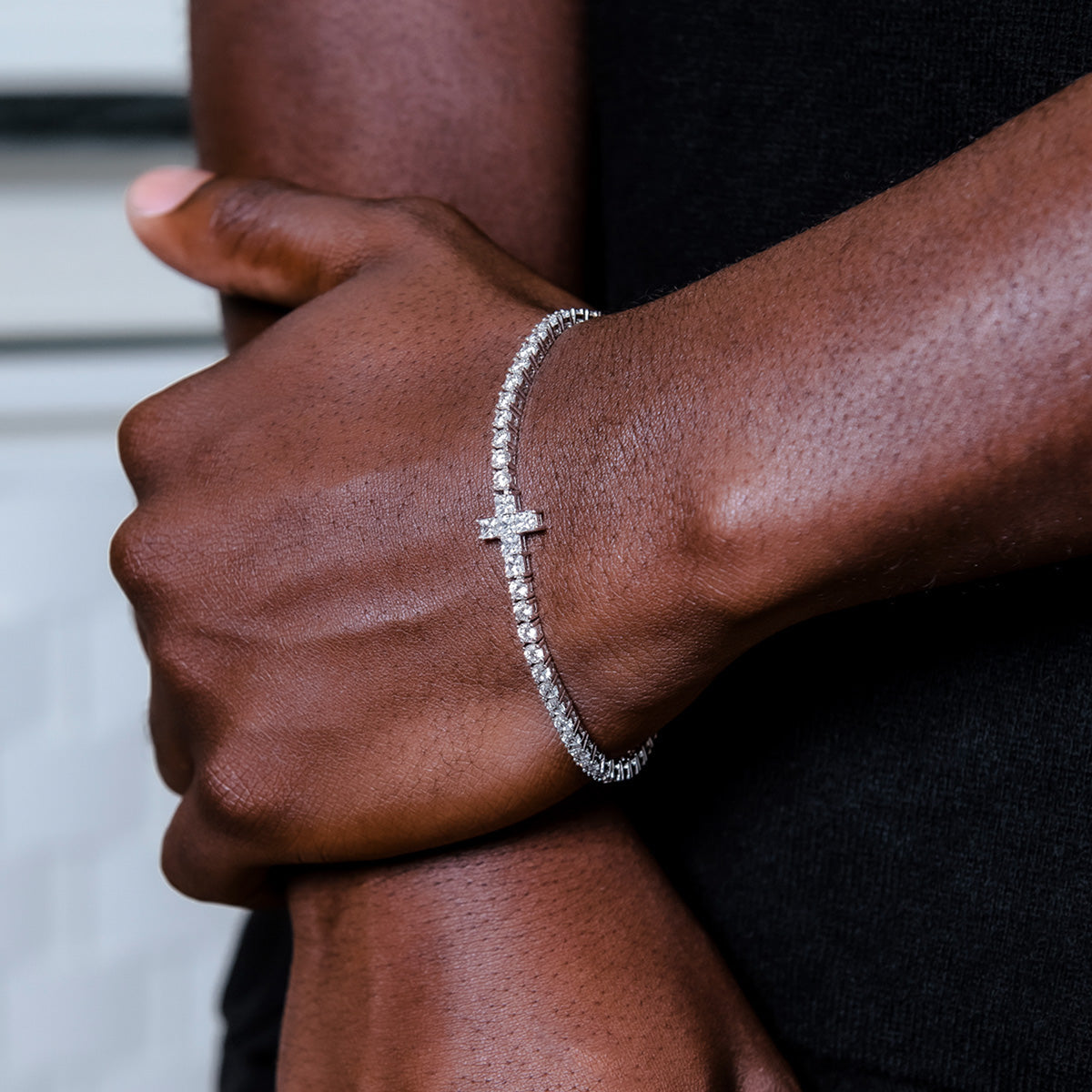 20 CT Round & Princess Moissanite Diamond Cross Tennis Silver Bracelet For Him 2