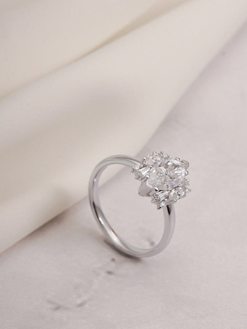 Stunning 1.0 - 2.0 CT Marquise Moissanite Engagement Ring with Cluster Design 9